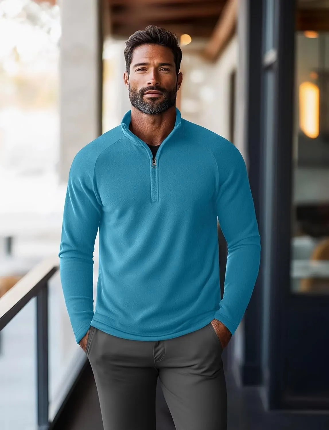 Zengjo Mens Quarter Zip Thin Fleece Pullover Shirt Lightweight 1/4-Zip Mock Neck Sweatshirt Thermal BaseLayer