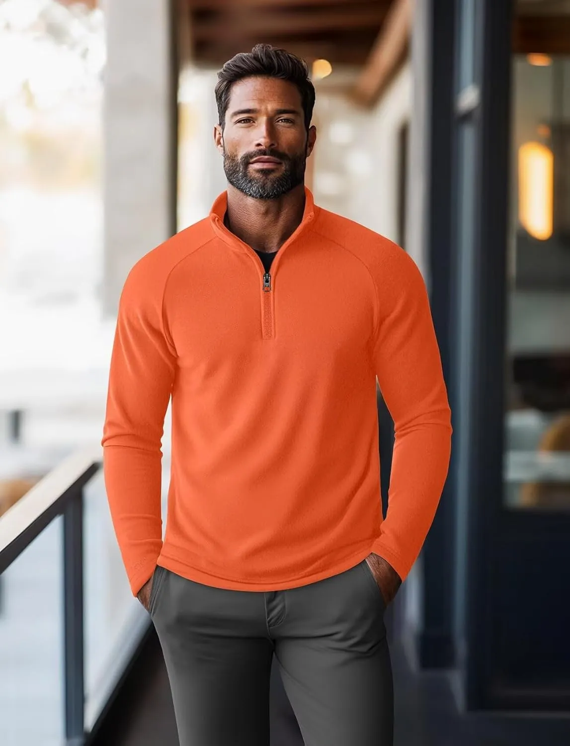 Zengjo Mens Quarter Zip Thin Fleece Pullover Shirt Lightweight 1/4-Zip Mock Neck Sweatshirt Thermal BaseLayer