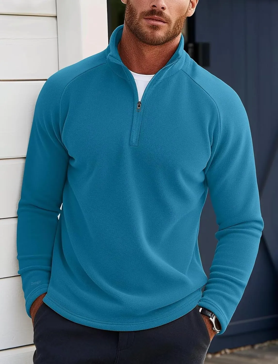 Zengjo Mens Quarter Zip Thin Fleece Pullover Shirt Lightweight 1/4-Zip Mock Neck Sweatshirt Thermal BaseLayer