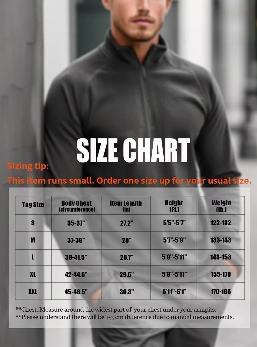 Zengjo Mens Quarter Zip Thin Fleece Pullover Shirt Lightweight 1/4-Zip Mock Neck Sweatshirt Thermal BaseLayer