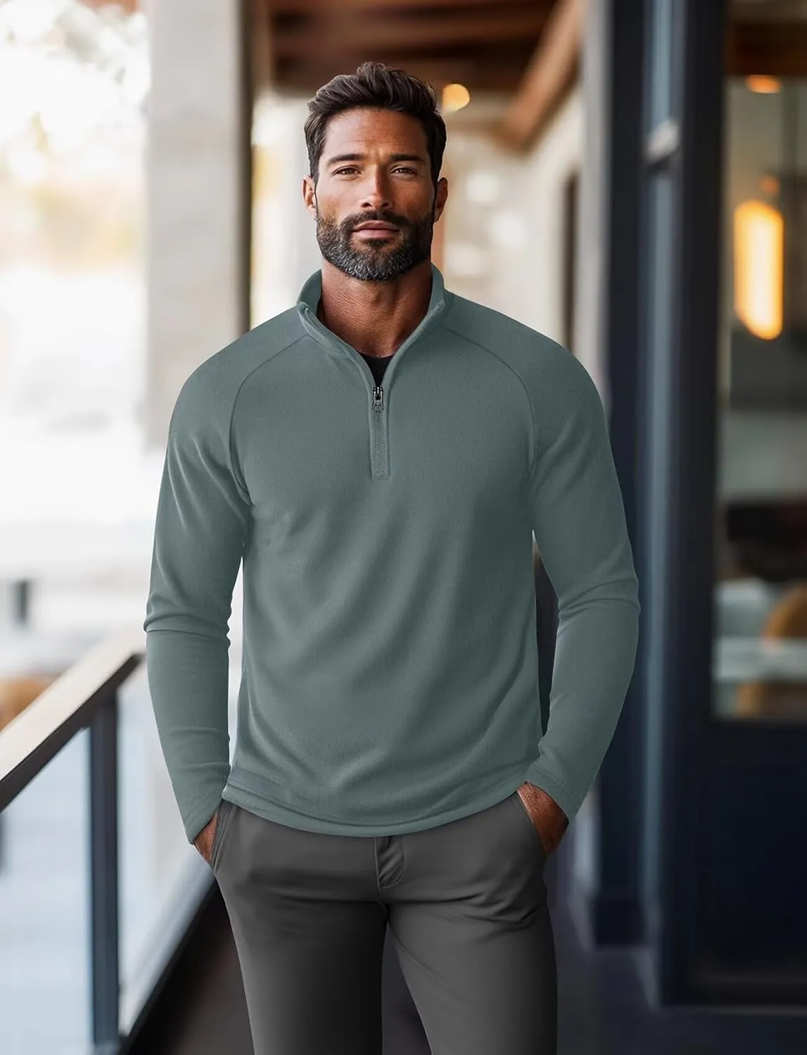 Zengjo Mens Quarter Zip Thin Fleece Pullover Shirt Lightweight 1/4-Zip Mock Neck Sweatshirt Thermal BaseLayer
