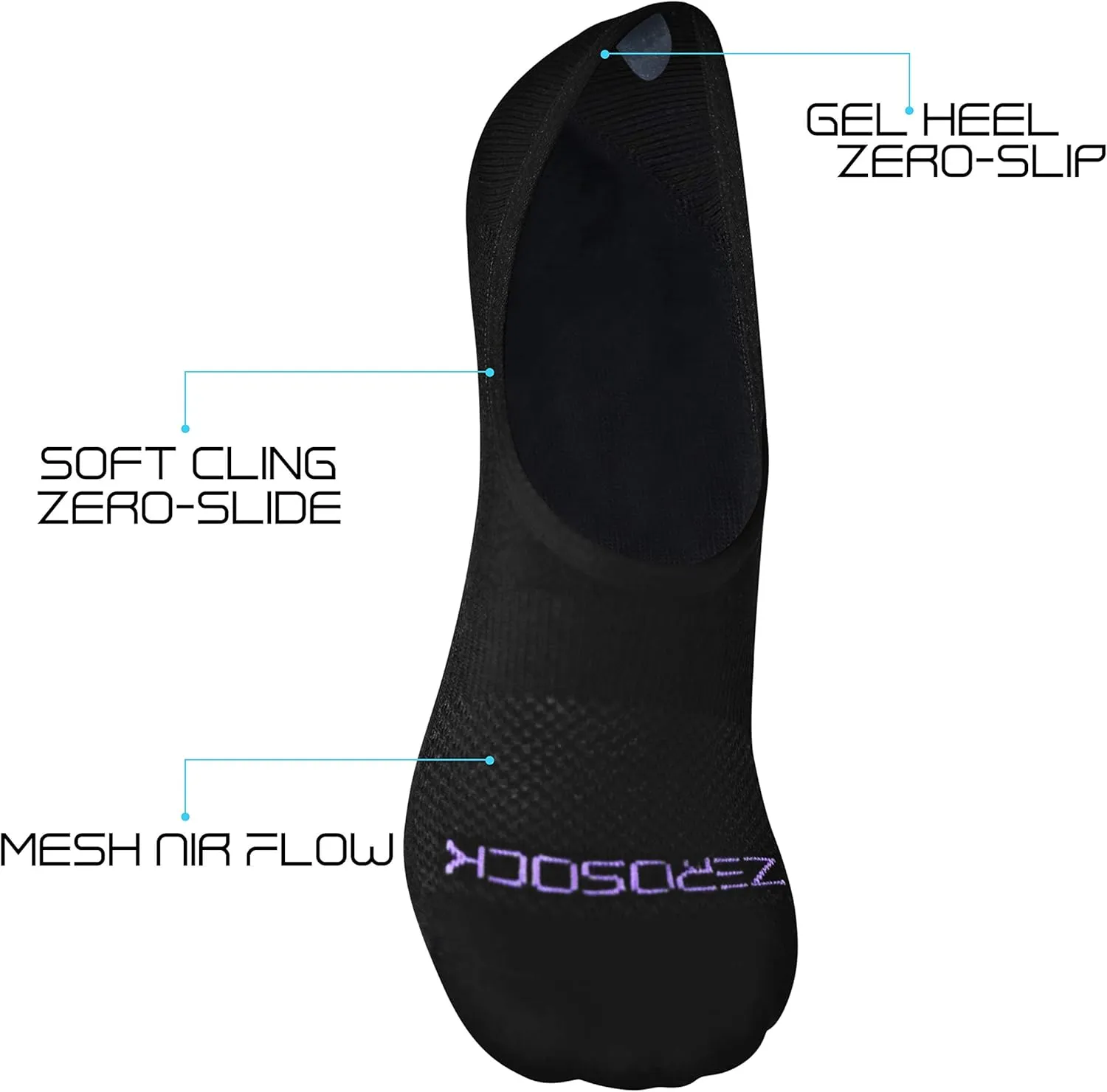 ZeroSock Bamboo Viscose Super Low Invisible Socks With Mesh Ventilation with Anti-Slip Gel Heel Grip (4 Pairs Per Box)