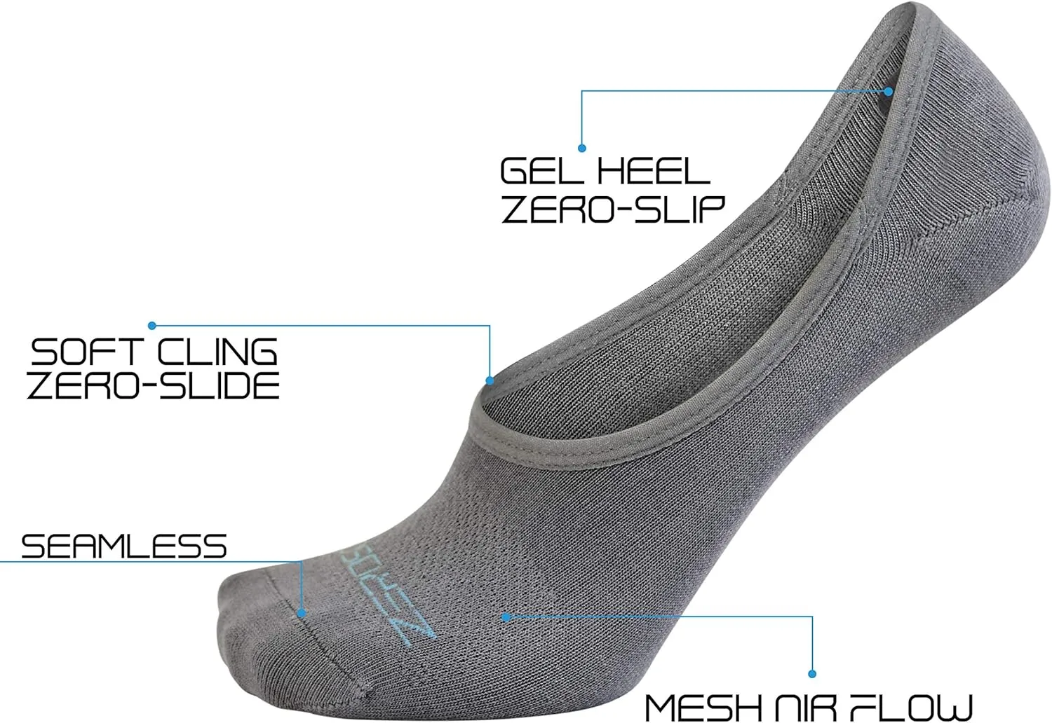 ZeroSock Bamboo Viscose Super Low Invisible Socks With Mesh Ventilation with Anti-Slip Gel Heel Grip (4 Pairs Per Box)