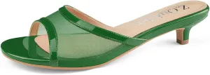 Z.Oufeier Women's Mesh Low Kitten Heeled Slide Sandals Round Open Toe Slip On Mules For Party Dress Wedding