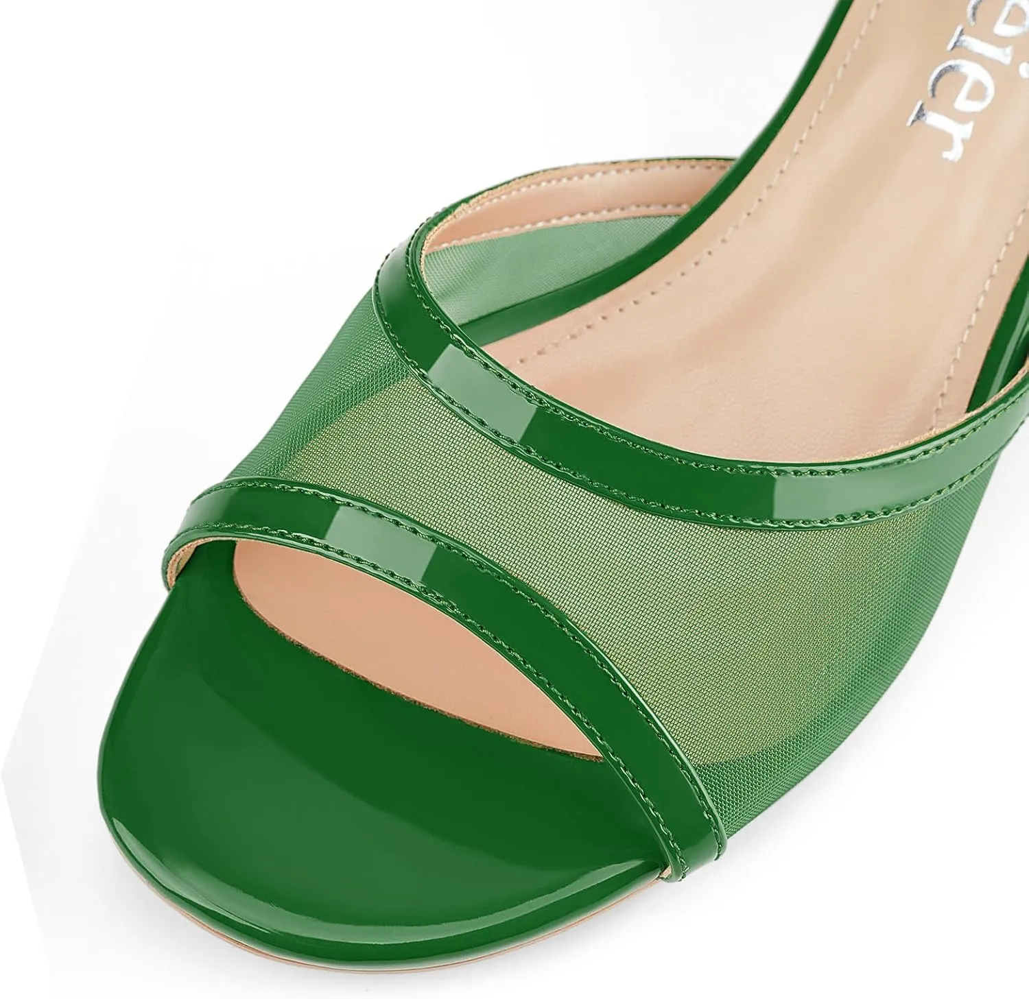 Z.Oufeier Women's Mesh Low Kitten Heeled Slide Sandals Round Open Toe Slip On Mules For Party Dress Wedding