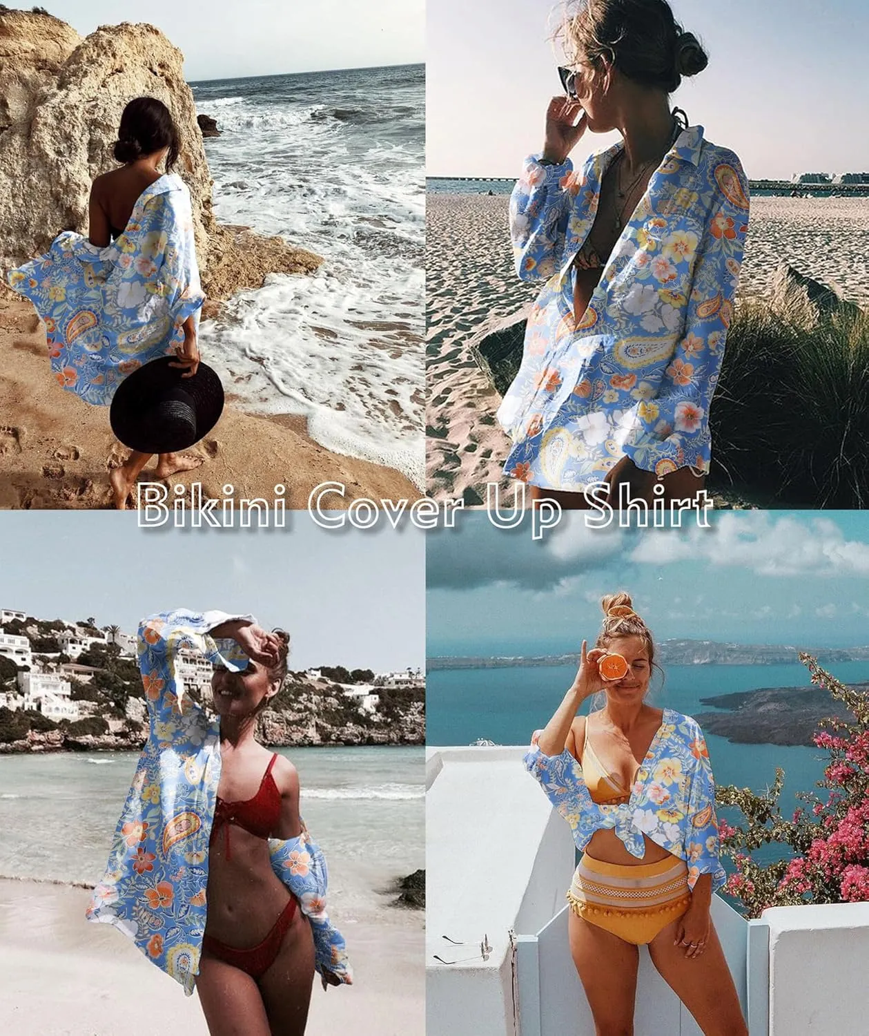 Zoye Chen Women’s Bikini Swimsuit Cover Up Button Down V Neck Shirts Long Sleeve Blouse Beachwear Bathing Suit