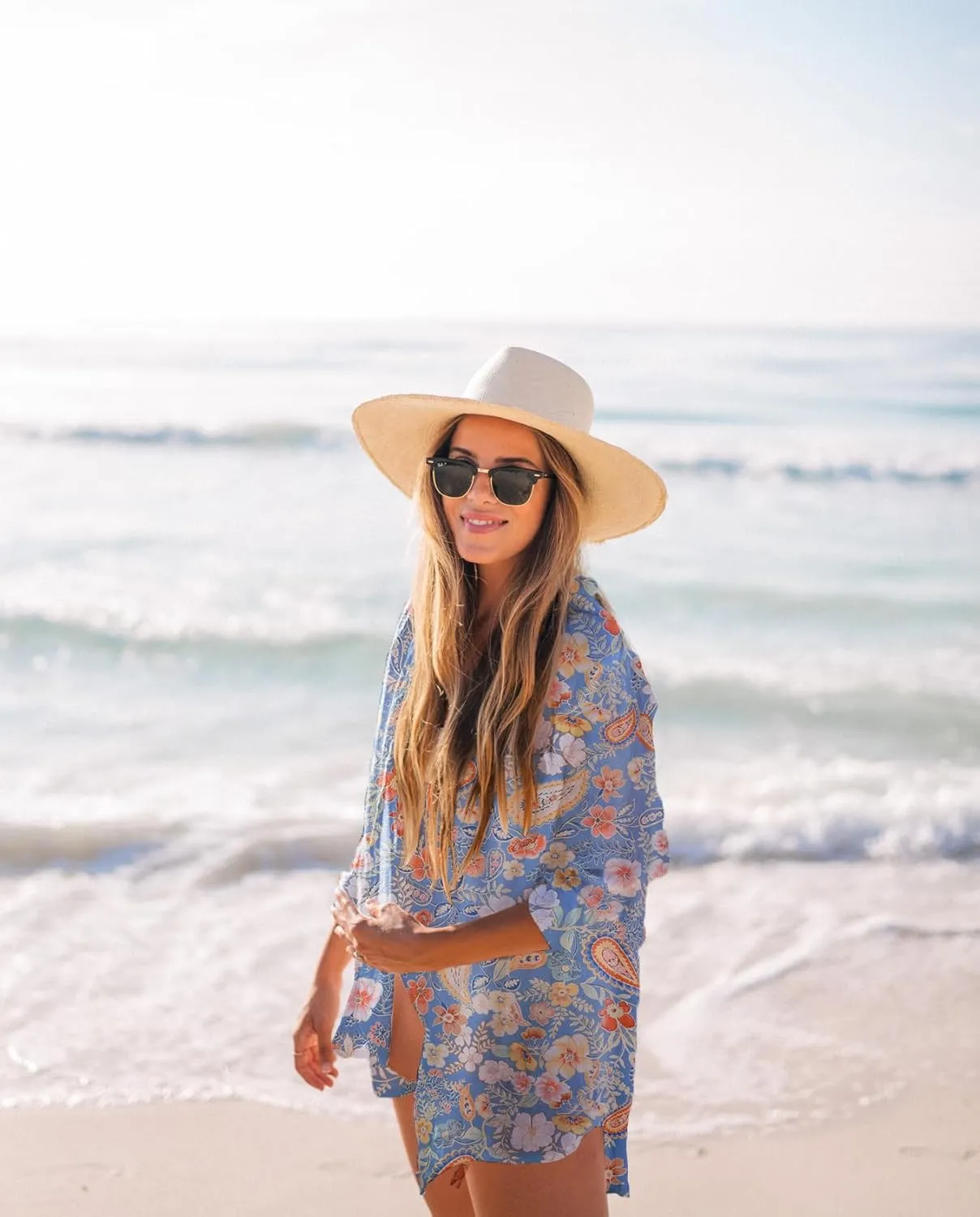 Zoye Chen Women’s Bikini Swimsuit Cover Up Button Down V Neck Shirts Long Sleeve Blouse Beachwear Bathing Suit