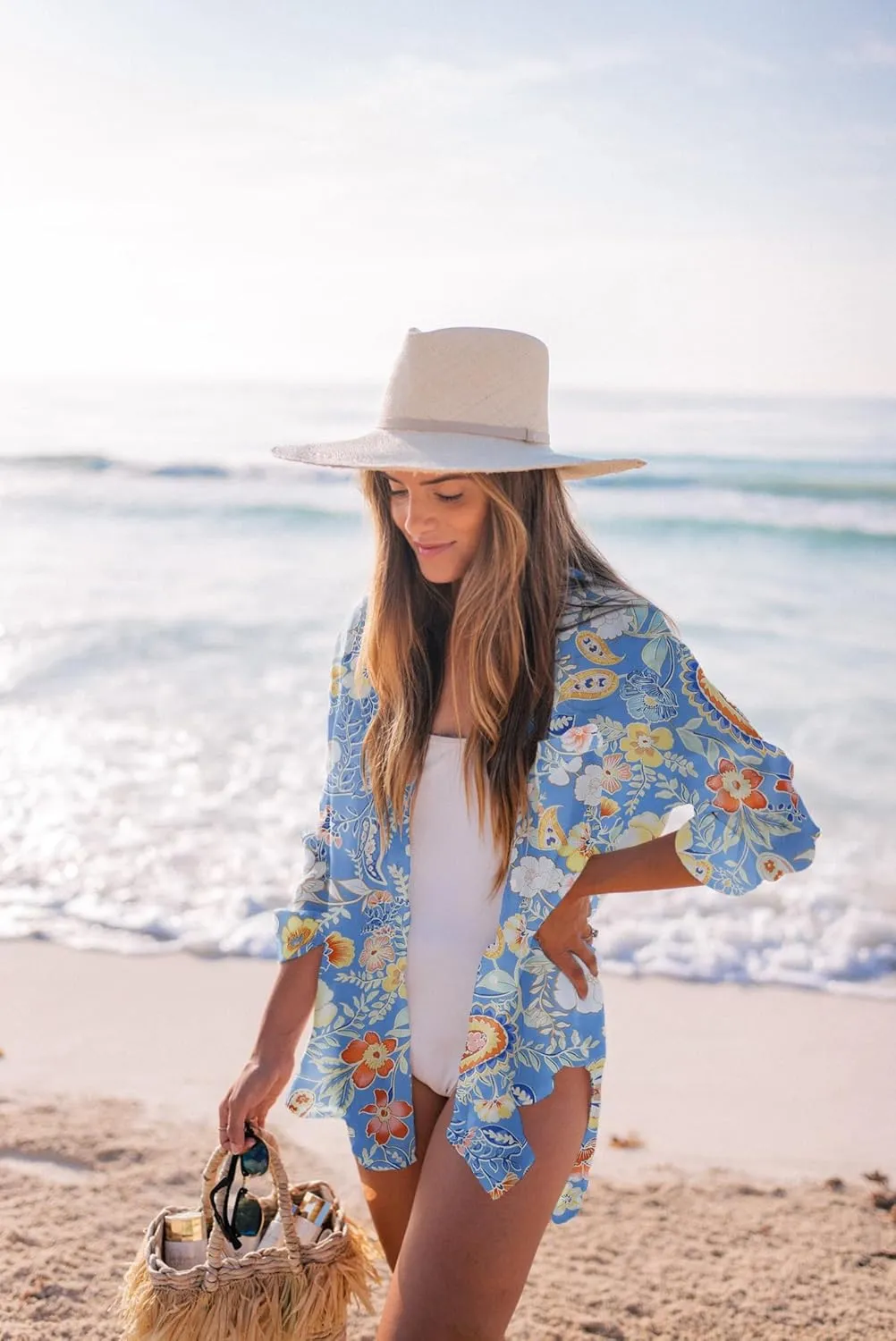 Zoye Chen Women’s Bikini Swimsuit Cover Up Button Down V Neck Shirts Long Sleeve Blouse Beachwear Bathing Suit