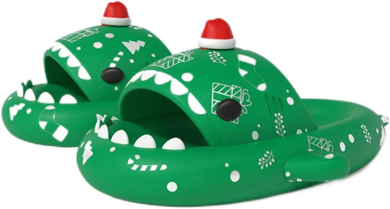 Zureto Christmas Shark Slides, Santa Shark Slides Glow in the Dark, 3D Cartoon Spooky Shark Slippers