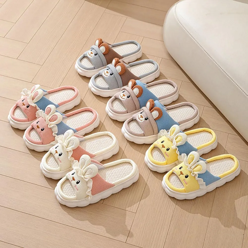 Zureto Cute Rabbit Lace Slippers, Bear Animal Linen Slippers, Summer Couple Home Shoes Indoor and Outdoor