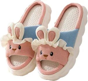 Zureto Cute Rabbit Lace Slippers, Bear Animal Linen Slippers, Summer Couple Home Shoes Indoor and Outdoor