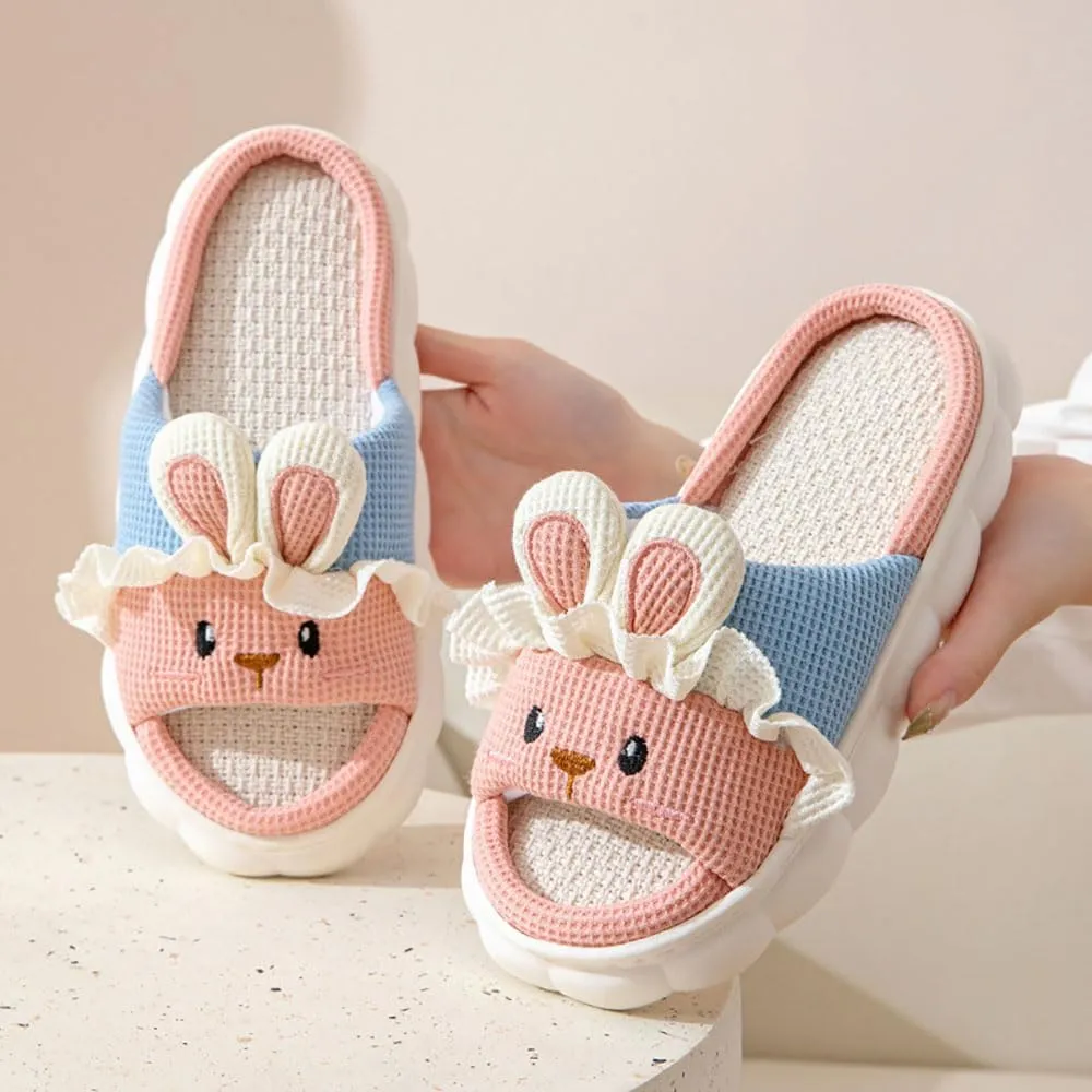 Zureto Cute Rabbit Lace Slippers, Bear Animal Linen Slippers, Summer Couple Home Shoes Indoor and Outdoor