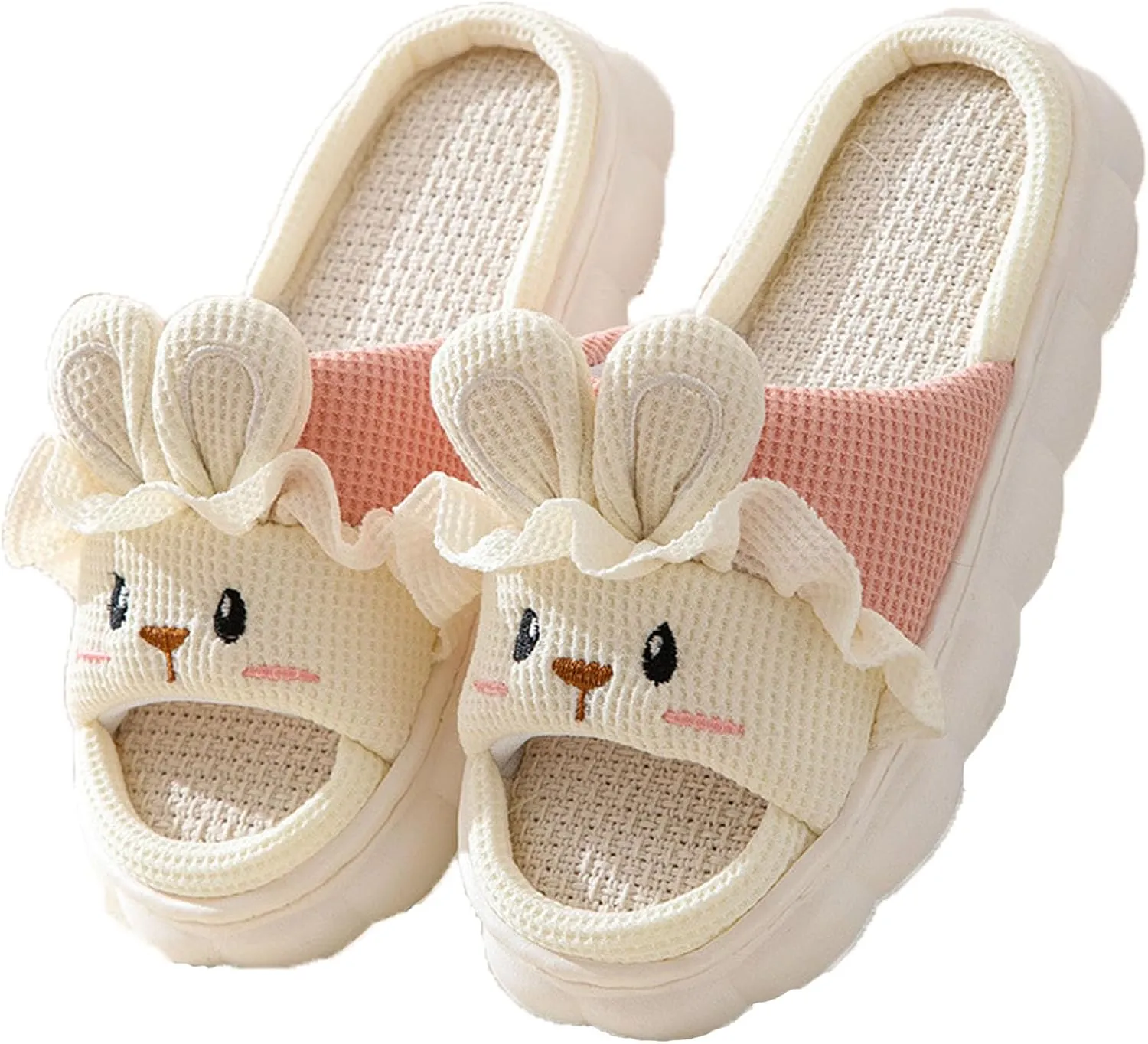 Zureto Cute Rabbit Lace Slippers, Bear Animal Linen Slippers, Summer Couple Home Shoes Indoor and Outdoor
