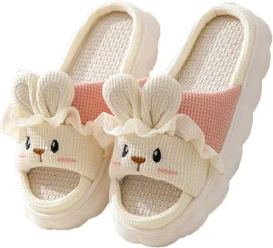 Zureto Cute Rabbit Lace Slippers, Bear Animal Linen Slippers, Summer Couple Home Shoes Indoor and Outdoor