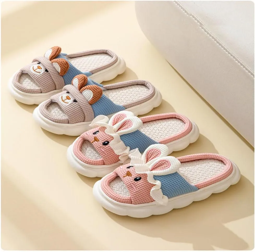 Zureto Cute Rabbit Lace Slippers, Bear Animal Linen Slippers, Summer Couple Home Shoes Indoor and Outdoor