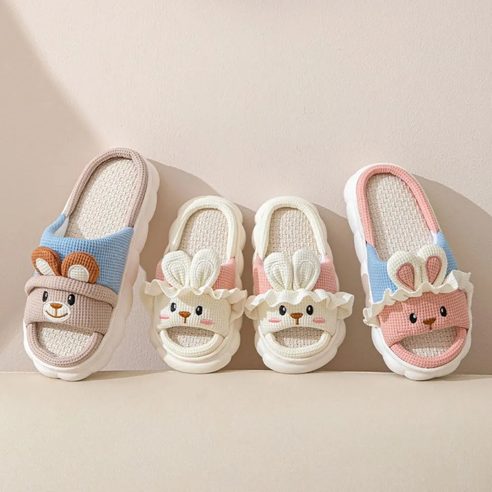 Zureto Cute Rabbit Lace Slippers, Bear Animal Linen Slippers, Summer Couple Home Shoes Indoor and Outdoor