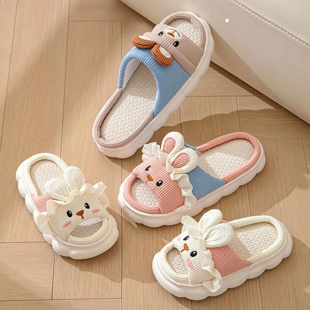 Zureto Cute Rabbit Lace Slippers, Bear Animal Linen Slippers, Summer Couple Home Shoes Indoor and Outdoor