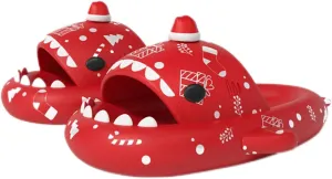 Zureto Halloween Christmas Shark Slippers, 3D Cartoon Spooky Shark Slides Glow In The Dark For Men Women