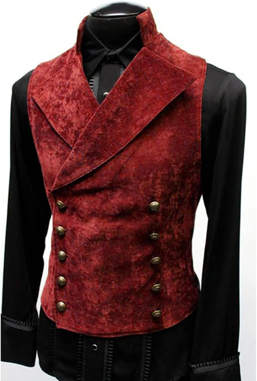 ZYXTIM Classic Retro Suede Leather Vest for Men, Slim Double Breasted Gothic Steampunk Waistcoat Stand Collar Biker Jacket