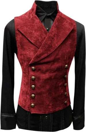 ZYXTIM Classic Retro Suede Leather Vest for Men, Slim Double Breasted Gothic Steampunk Waistcoat Stand Collar Biker Jacket